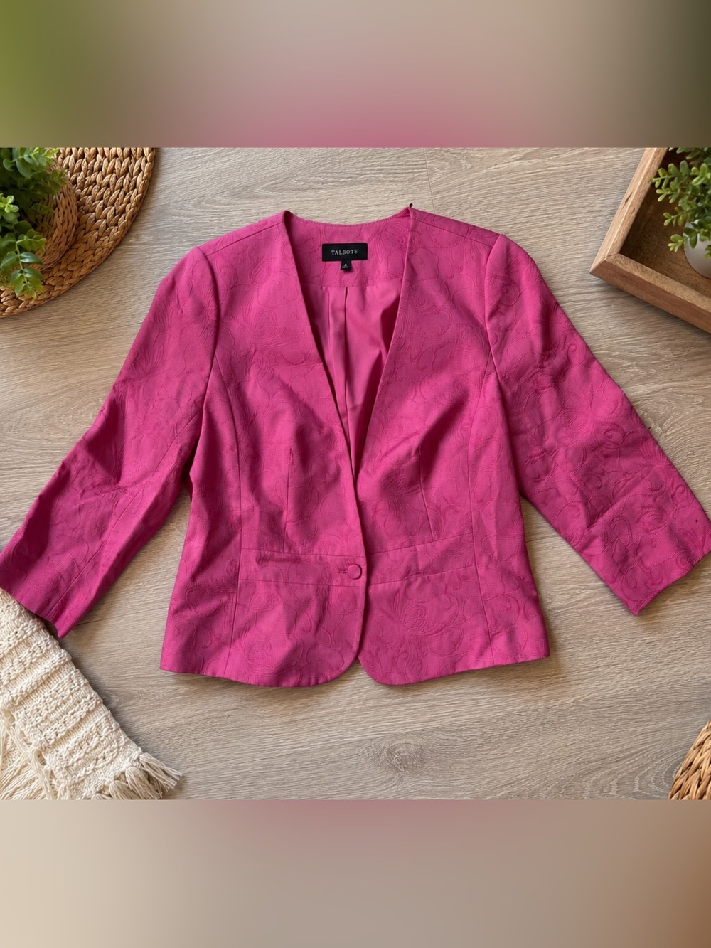 Talbots Fuchsia Textured Open-Front Blazer